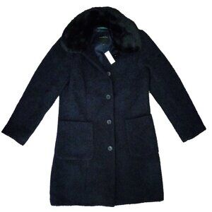 Talbots Womens Wool Navy Pea Coat W/ Fur Collar Sz M NWT $329
